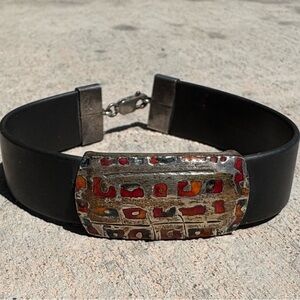 Sterling Silver Inlayed Bar Panel Bracelet